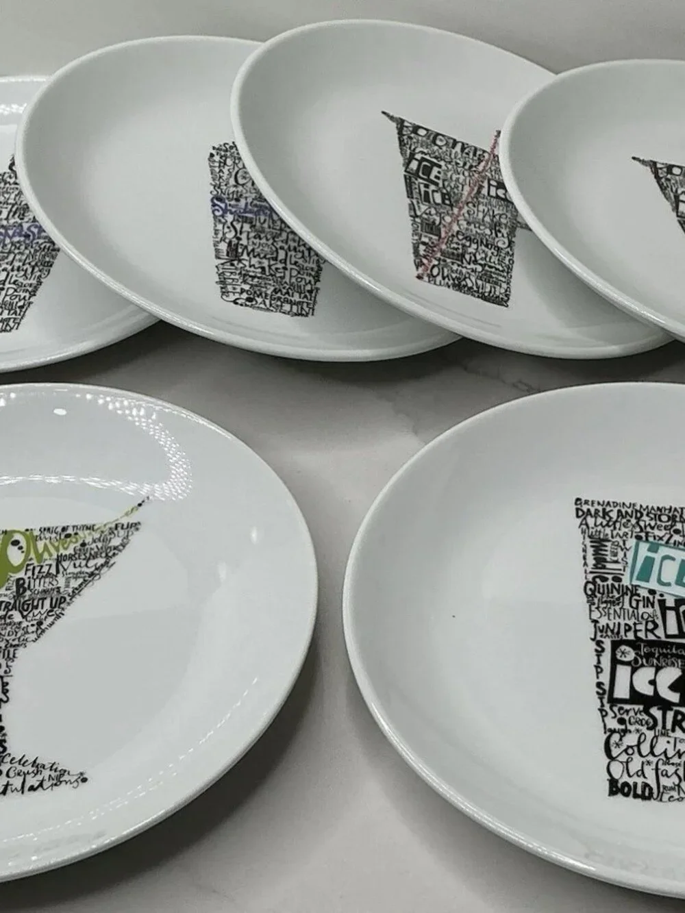6 Appetizer Plates Crate & Barrel CHILL APPETIZER Black & White Plates - 6 3/4